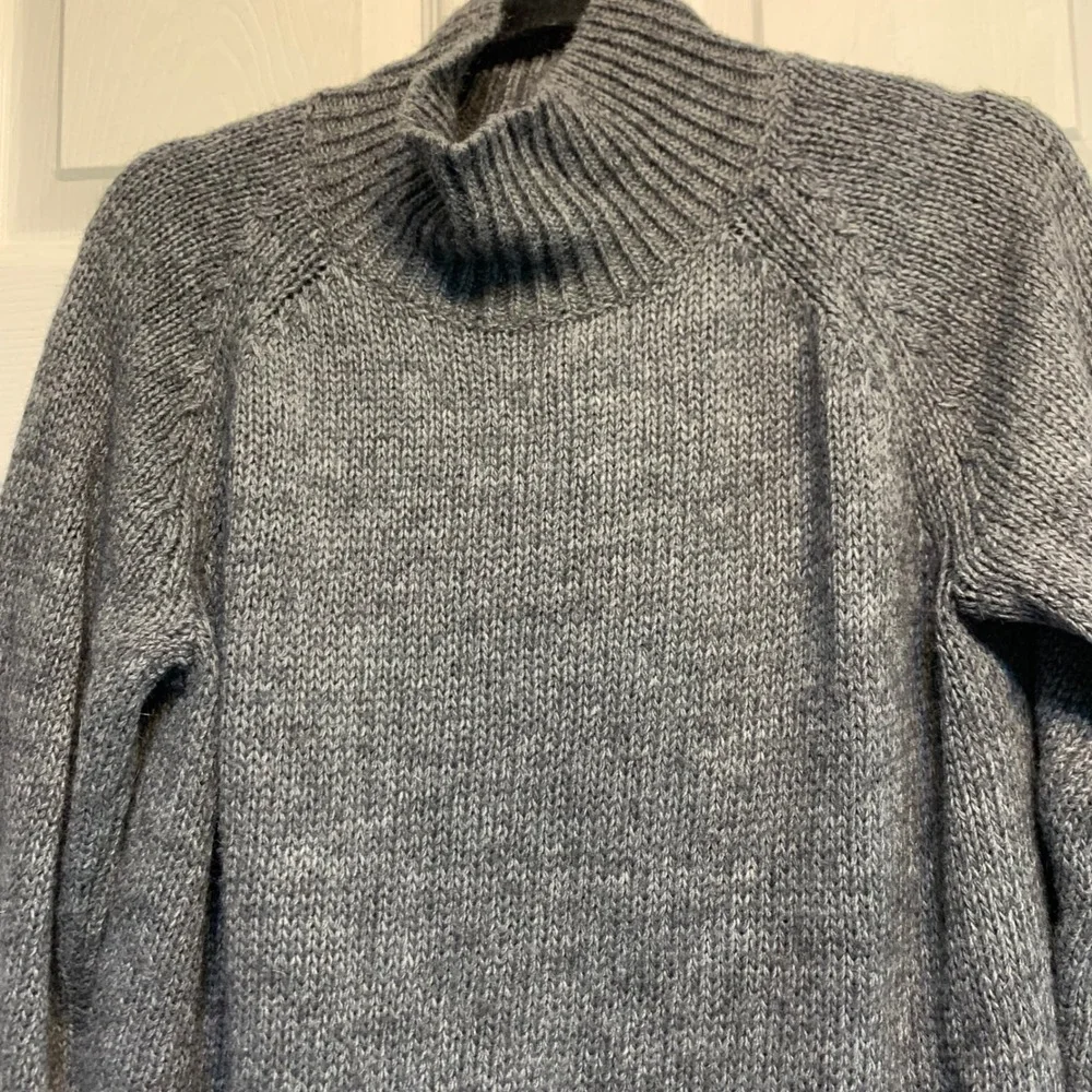 Garnet Hill Sweater Medium Gray Mock Neck Wool Alpaca Cabin Core Winter Preppy
